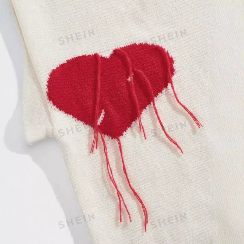 Határokon átnyúló TEMU Xiyin Amazon kötött, piros-fehér bojtos, hosszú ujjú, kereknyakú pulóver, európai és amerikai kivitelben