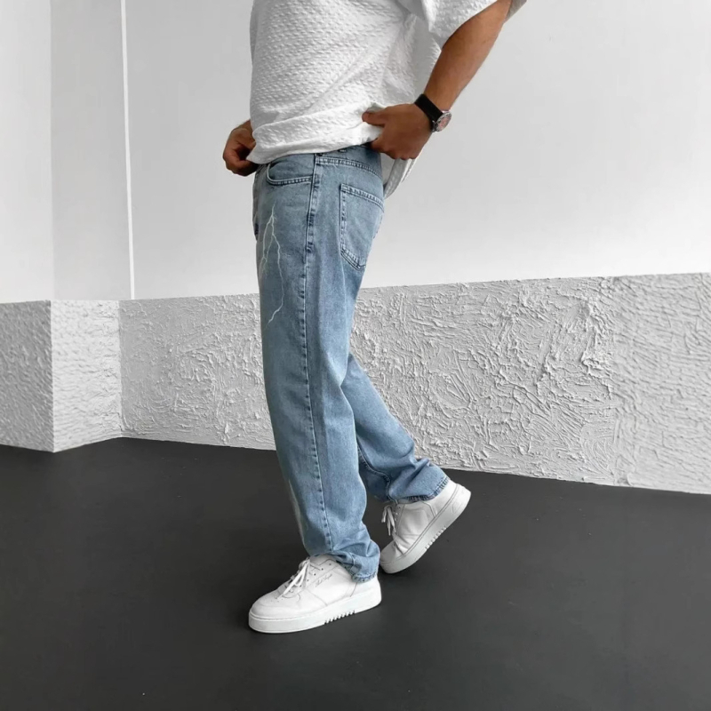 Trendi márkás nadrágok Férfi kölyökkutya jóképű luxus farmer High Street amerikai stílusú egyenes, széles szárú nadrágok Trendi