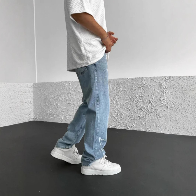 Trendi márkás nadrágok Férfi kölyökkutya jóképű luxus farmer High Street amerikai stílusú egyenes, széles szárú nadrágok Trendi