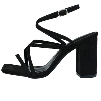 81432-66 fekete bársony női magassarkú szandál szögletes orr vastag sarok kényelmes divatos sokoldalú női magassarkú