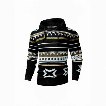 Férfi kapucnis pulóver őszi és téli szezonra, geometrikus mintás kötés, utcai stílus, kényelmes kötés