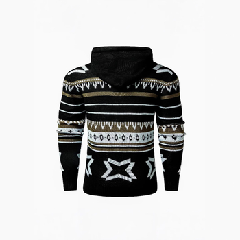 Férfi kapucnis pulóver őszi és téli szezonra, geometrikus mintás kötés, utcai stílus, kényelmes kötés