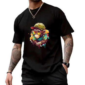 Vīriešu Amazon tīras kokvilnas T-krekls ar pārrobežu eksportu, 2D drukāts, īsām piedurknēm, Temu siltuma pārneses, populārs puspiedurkņu krekls, ko var pielāgot.