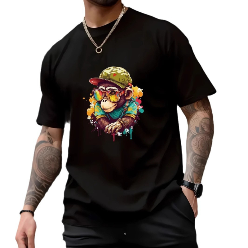 Vīriešu Amazon tīras kokvilnas T-krekls ar pārrobežu eksportu, 2D drukāts, īsām piedurknēm, Temu siltuma pārneses, populārs puspiedurkņu krekls, ko var pielāgot.