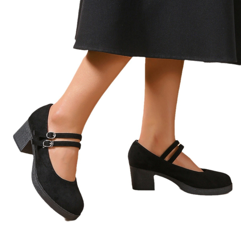 Külkereskedelmi angol stílusú, sekély szájú, közepes sarkú, egyszínű cipők 2025 tavaszi, plusz méretű, határokon átnyúló, kerek fejű, velúr mokaszinok nőknek