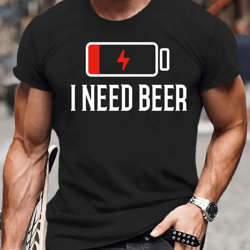 Need Beer_ Férfi nyomtatott póló_ Alkalmi utcai viselet