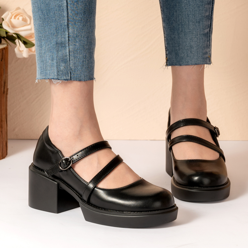 Magassarkú cipők, szandálok, női lapos cipők, nyári Mary Jane cipők, nem fárasztó kis bőrcipők, készre varrt vastag sarkú női cipők Baotou Pu-ból