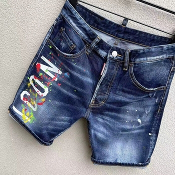 Határokon átnyúló export kék rövidnadrág férfi ötnegyedes nadrág festett divatos férfi export Aliexpress farmernadrág férfiaknak