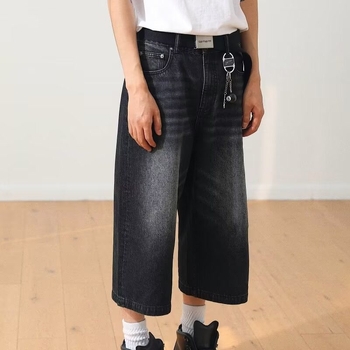 Amerikai stílusú vintage mosott kék capri nadrág férfi nyári körte alakú alak középmagas nadrág Ma Ji középmagas derekú farmernadrág lezser divatos