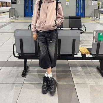 Amerikai stílusú vintage mosott kék capri nadrág férfi nyári körte alakú alak középmagas nadrág Ma Ji középmagas derekú farmernadrág lezser divatos