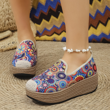 Storapadžiai etninio stiliaus 2025 m. pavasario lopiniai moteriški sportbačiai su platforma, sportiniai bateliai, moteriški batai, retro stiliaus, dryžuoti, lopai