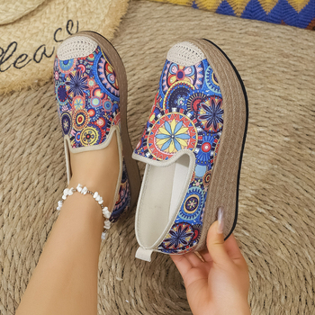 Storapadžiai etninio stiliaus 2025 m. pavasario lopiniai moteriški sportbačiai su platforma, sportiniai bateliai, moteriški batai, retro stiliaus, dryžuoti, lopai