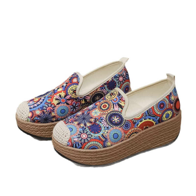 Storapadžiai etninio stiliaus 2025 m. pavasario lopiniai moteriški sportbačiai su platforma, sportiniai bateliai, moteriški batai, retro stiliaus, dryžuoti, lopai