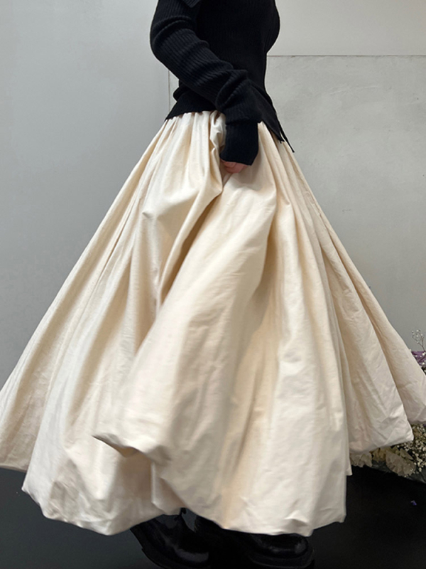 Kiváló minőségű női szoknya 2024 tavaszi és őszi új érkezésű esernyőszoknya női középhosszú, All-Match felhőszínű barackszínű szoknya