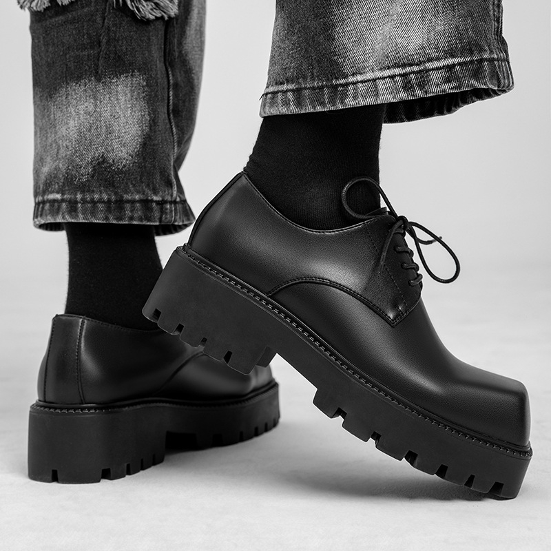 Korėjietiško stiliaus jaunimo kvadratinių kojų maži odiniai vyriški bateliai storais padais padidinto aukščio pėdkelnės universalūs laisvalaikio bateliai vyriški derbio bateliai vestuviniai bateliai