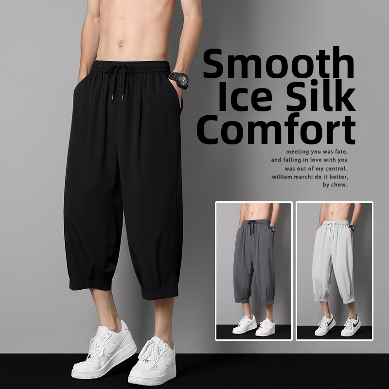 Sport Nyári Jég Selyem Vékony Rövidnadrágok Felsőruházat Divatos Márka Plus Size Laza Térdig Érő Szabadidős 2077 Speciális Engedély -20