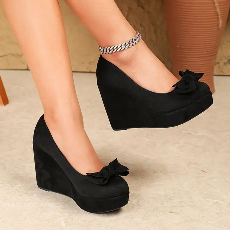 Sieviešu apavi ar ķīļpapēžiem, sekli vienvietīgi apavi, darba apavi, veci Pekinas auduma apavi, sieviešu vienvietīgi apavi ar lielu bantīti, ērti un daudzpusīgi