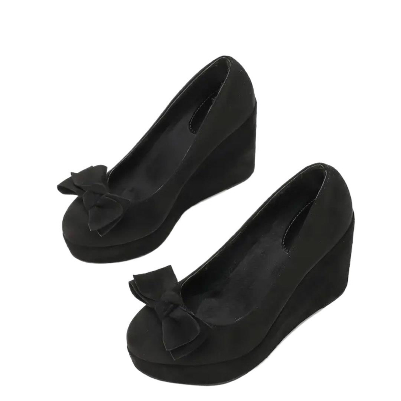 Sieviešu apavi ar ķīļpapēžiem, sekli vienvietīgi apavi, darba apavi, veci Pekinas auduma apavi, sieviešu vienvietīgi apavi ar lielu bantīti, ērti un daudzpusīgi