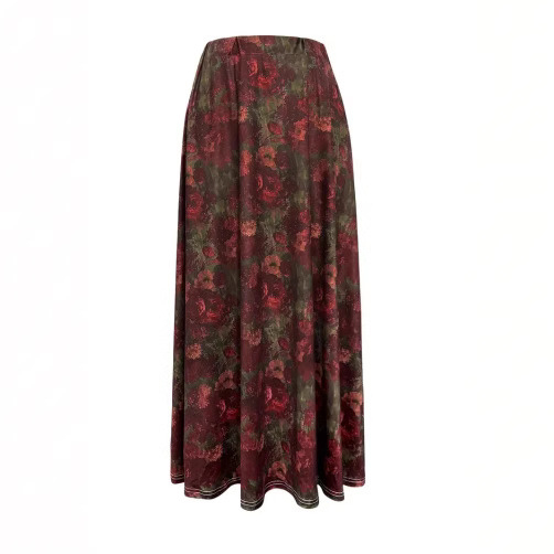 TEMU sprogstamasis naujas retro meniškas gėlėtas laiptuoto juosmens A formos sijonas