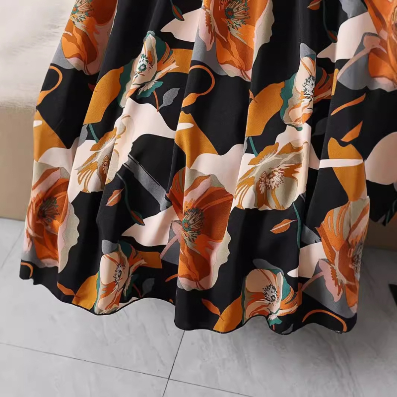 2024 új tavaszi és nyári enyhén átlátszó, rugalmas derékkal ellátott, nyomtatott hosszú szoknya, az ingázáshoz a legkönnyebben illeszkedő A-szegélyű szoknya, esernyőszoknya, női ruházat