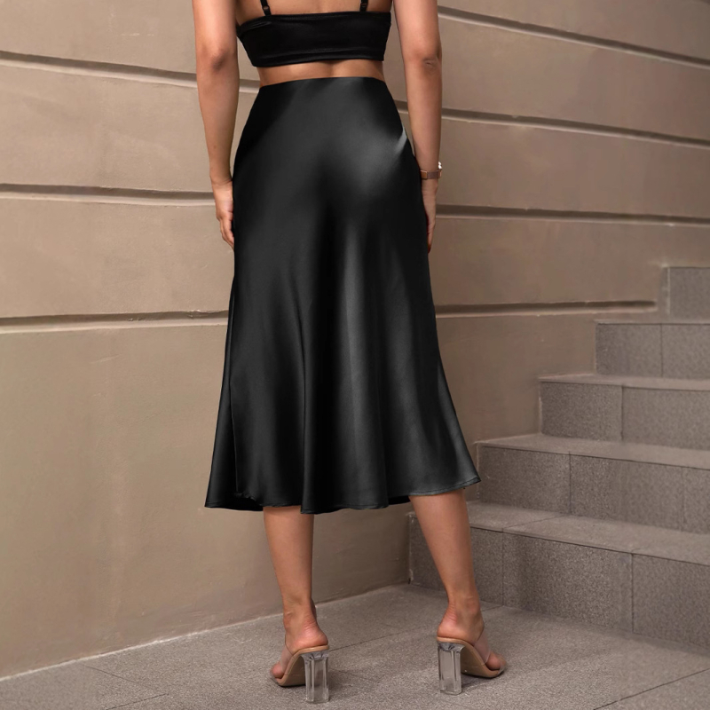 Határokon átnyúló külkereskedelmi európai és amerikai stílusú szatén szoknya 2025 tavasz és nyár Amazon elegáns stílusú poliészter középhosszú A-vonalú szoknya