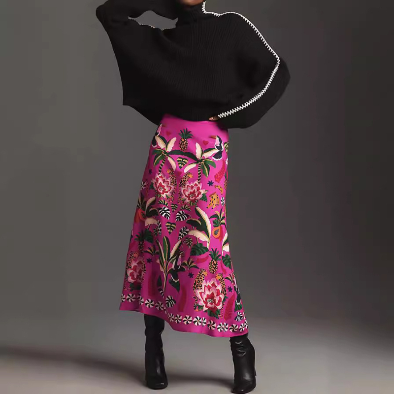 Independent station 2024 tavaszi és nyári új európai és amerikai utcai trópusi növénymintás retró szoknya nőknek