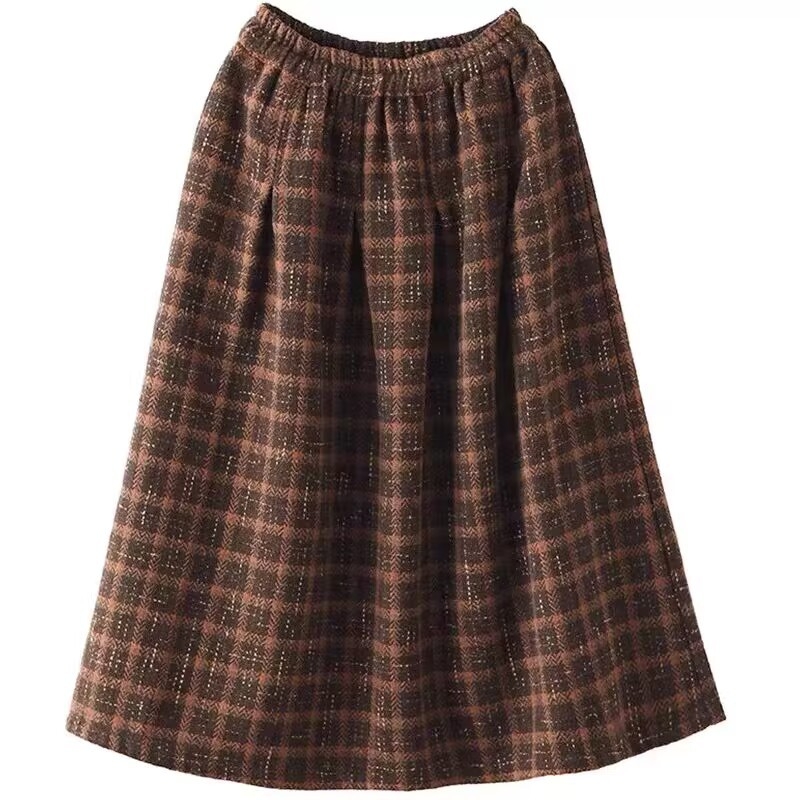 2023 Japanska i korejska jesen i zima Nova retro zadebljana vunena suknja za žene, karirana A-kroja, suknja visokog struka za mršavljenje srednje duljine