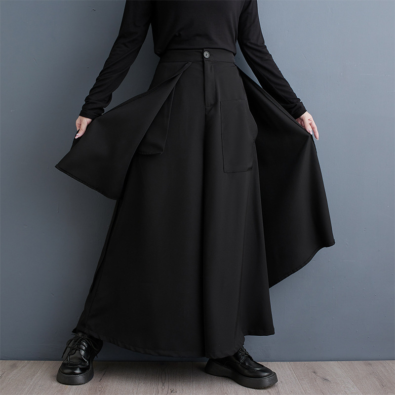 Real Shot 2025 tavaszi és nyári új varrású, szabálytalan, sötét szoknyanadrág, divatos Joker lovag nadrág, bő szárú nadrág