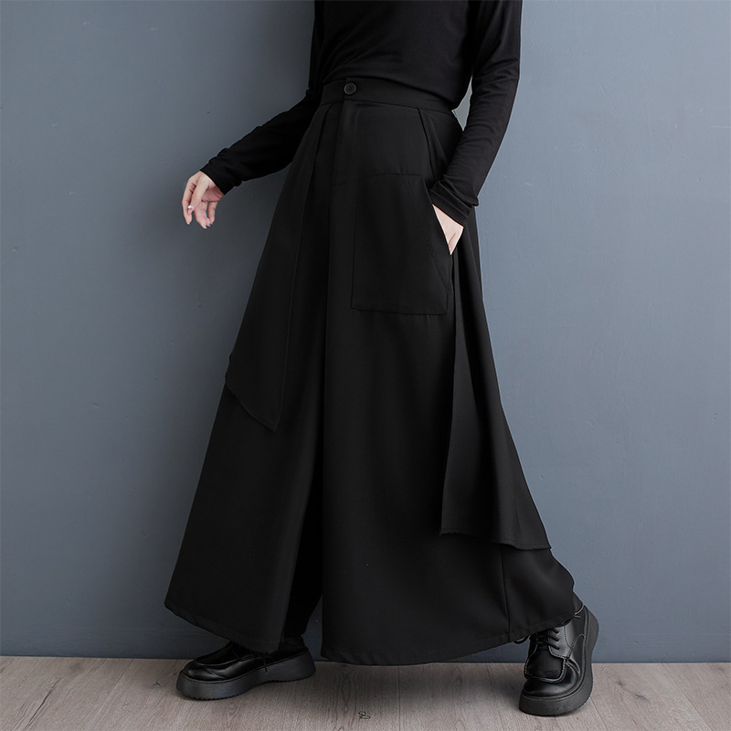Real Shot 2025 tavaszi és nyári új varrású, szabálytalan, sötét szoknyanadrág, divatos Joker lovag nadrág, bő szárú nadrág