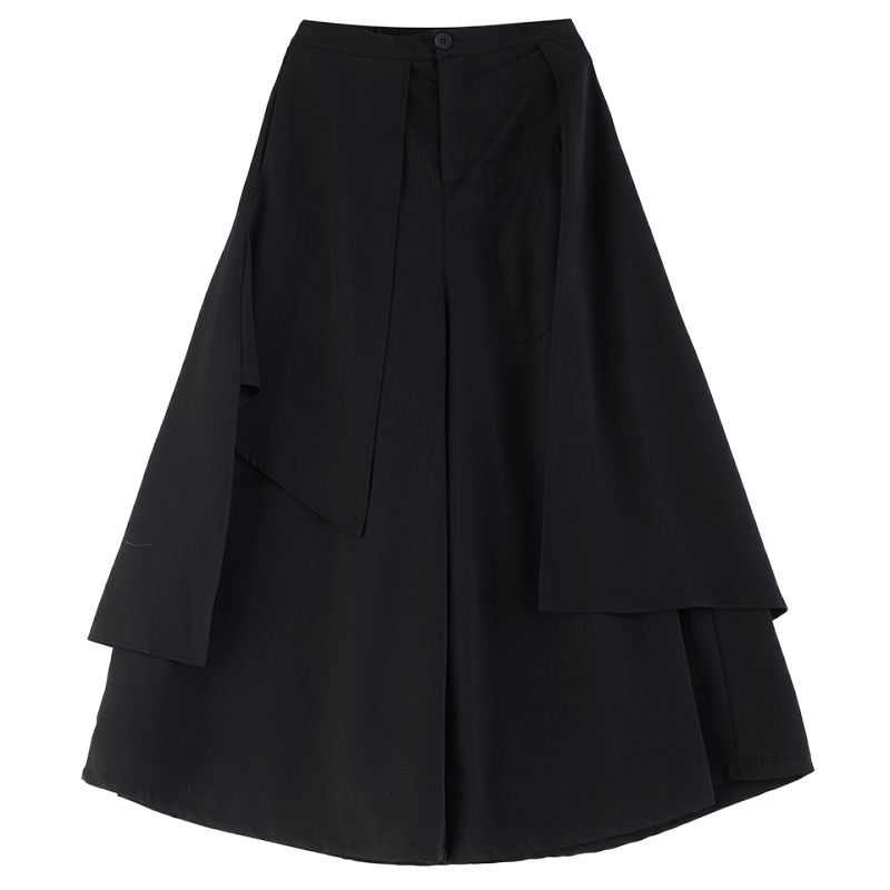 Real Shot 2025 tavaszi és nyári új varrású, szabálytalan, sötét szoknyanadrág, divatos Joker lovag nadrág, bő szárú nadrág