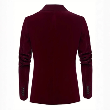 Мъжки бизнес сватбен костюм с катарама, цвят бордо и червено кадифено, с едно копче