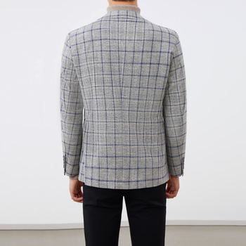 Мъжки есенен мъжки костюм с плоска реверна яка с марка, модерен кариран ежедневен бизнес костюм в западен стил, 101