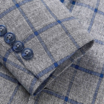 Мъжки есенен мъжки костюм с плоска реверна яка с марка, модерен кариран ежедневен бизнес костюм в западен стил, 101