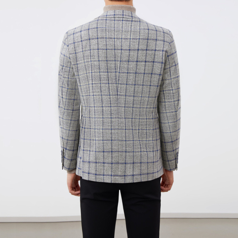 Firminio kirpimo vyriškas rudens vyriškas plokščia apykakle, madingas languotas dalykinis laisvalaikio vienspalvis vesterno kostiumas 101