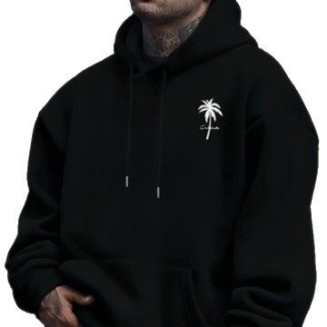 2025 tavaszi divatos márka határokon átnyúló Amazon új modell "kókuszfa" mintás kapucnis, sokoldalú ingázós férfi pulóver