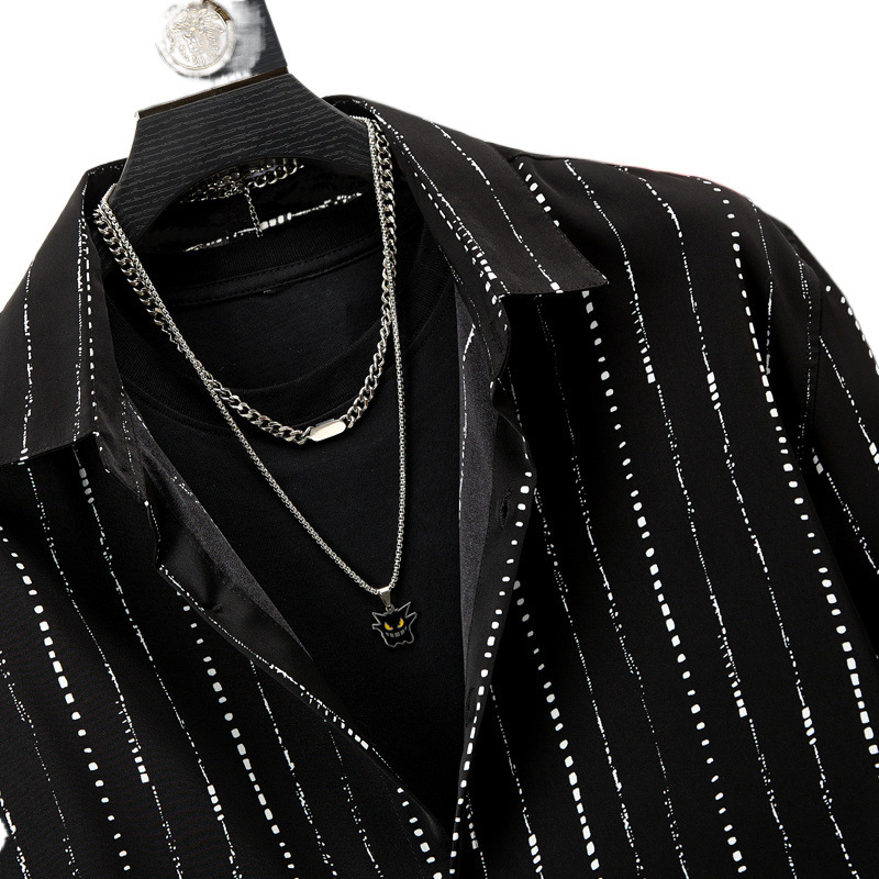 2025-ös fekete, új, csíkos, divatos, lezser, mindenhez illő, jóképű, divatos hosszú ujjú ing