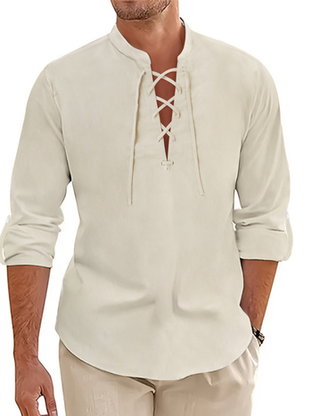 2024. gada jauns, garām piedurknēm paredzēts kokvilnas lina krekls ar atvērtu krūšu daļu, vīriešu polo krekls