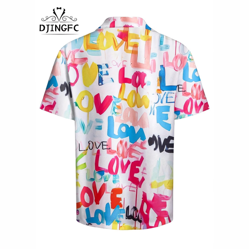 2025-ös Cross Border tavaszi új férfi rövid ujjú ing graffiti mintával, betűmintával