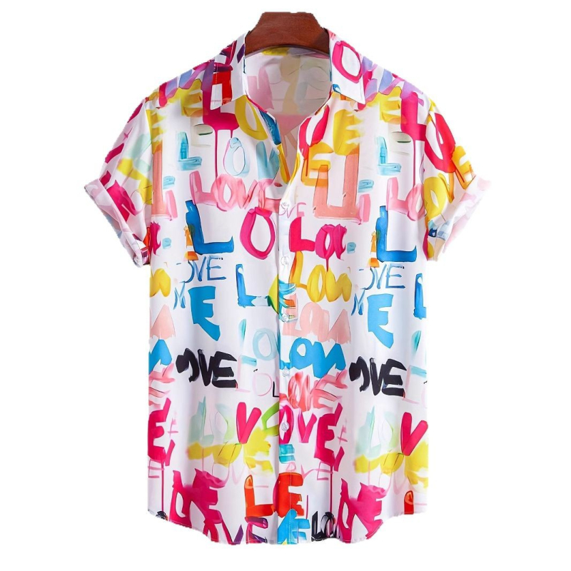 2025-ös Cross Border tavaszi új férfi rövid ujjú ing graffiti mintával, betűmintával