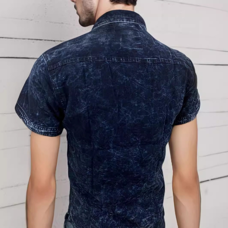 Határokon átnyúló közvetlen szállítású farmer rövid ujjú divatos új divatos jóképű színátmenetes retró személyre szabott modern farmering férfiaknak