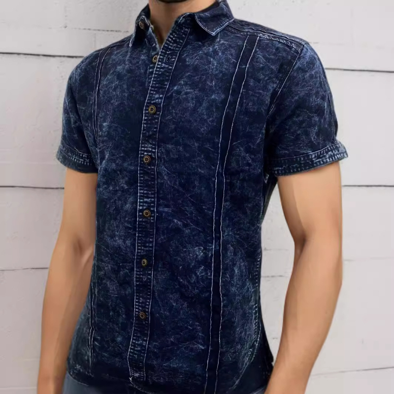 Határokon átnyúló közvetlen szállítású farmer rövid ujjú divatos új divatos jóképű színátmenetes retró személyre szabott modern farmering férfiaknak