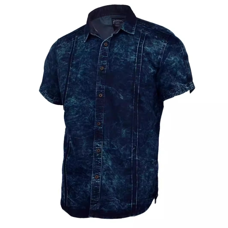 Határokon átnyúló közvetlen szállítású farmer rövid ujjú divatos új divatos jóképű színátmenetes retró személyre szabott modern farmering férfiaknak