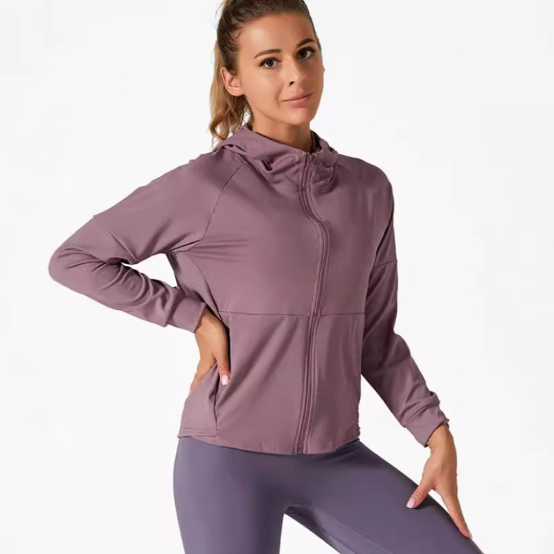 Toamna și iarna sporturi în aer liber top buzunare largi yoga îmbrăcăminte fitness uscare rapidă cu glugă cardigan fermoar sport exterior