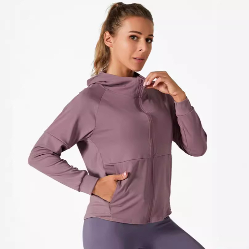 Toamna și iarna sporturi în aer liber top buzunare largi yoga îmbrăcăminte fitness uscare rapidă cu glugă cardigan fermoar sport exterior
