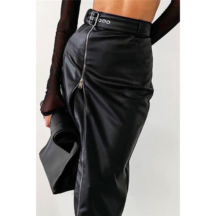 Csípőt takaró hasított félhosszú bőr szoknya gyári nagykereskedelem nyári szexi női szoknya Юбка