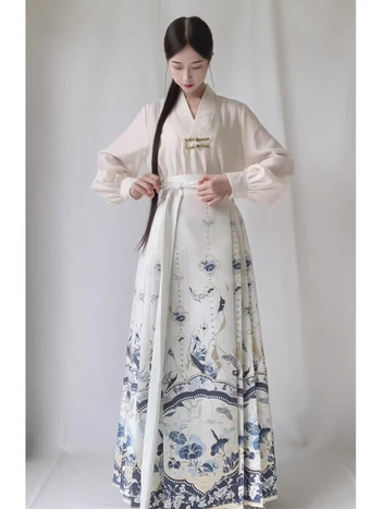 Caoxian Hanfu naiste 2023. aasta uus täiskasvanute lennukivarrukatega särk, Hiina stiilis Han-elemendiga vest, seelik, naiste ülikond, sügisene