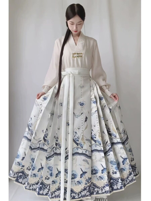 Caoxian Hanfu naiste 2023. aasta uus täiskasvanute lennukivarrukatega särk, Hiina stiilis Han-elemendiga vest, seelik, naiste ülikond, sügisene