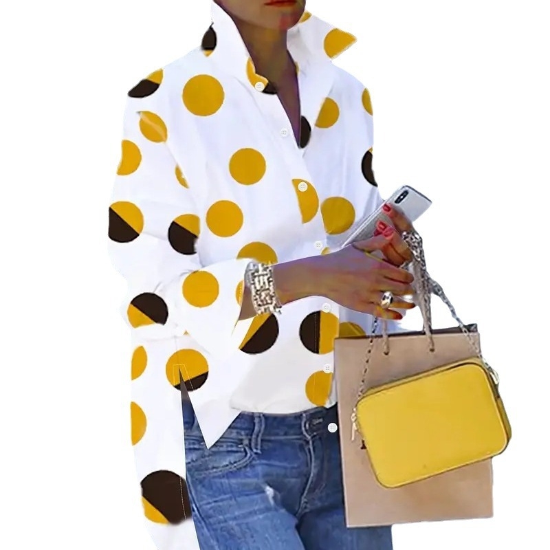 Raktáron lévő európai és amerikai határokon átnyúló 2024 Amazon Független Állomás pöttyös hosszú ujjú mintás ingfelső