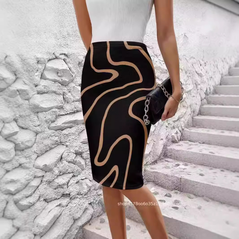 2024 Europa i Sjedinjene Države prekogranična Amazon vanjska trgovina plus size printana retro suknja ženska modna visoka struka bok polusuknja