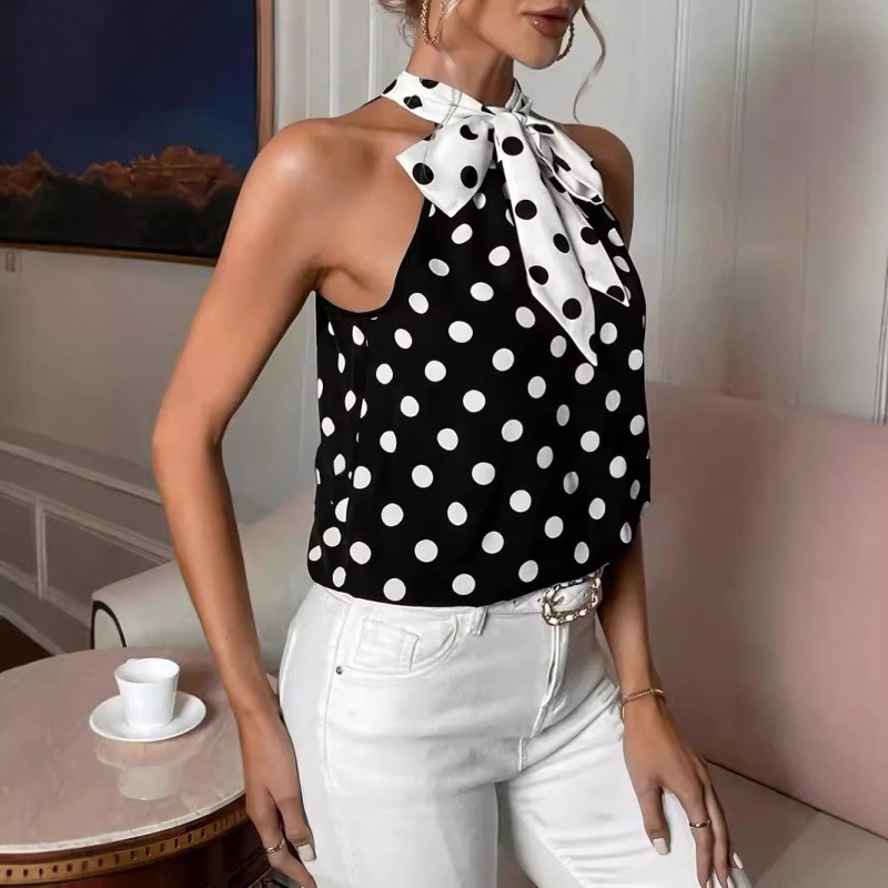 2024-es európai és amerikai, határokon átnyúló, divatos, pöttyös, pántnélküli, alkalmi, divatos, pöttyös, váll nélküli ing